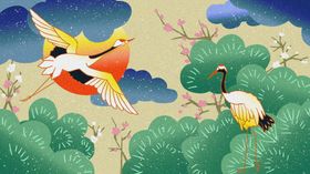 国潮插画仙鹤插画