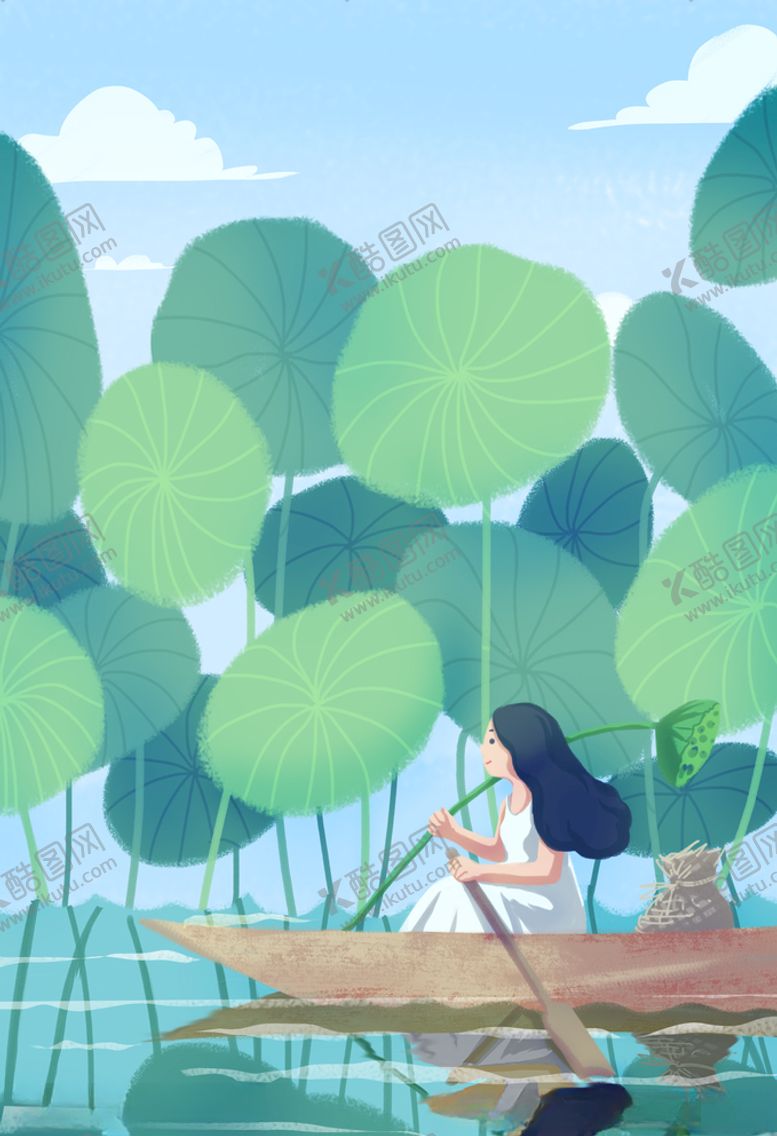 编号：98073810240141457309【酷图网】源文件下载-荷叶女孩插画