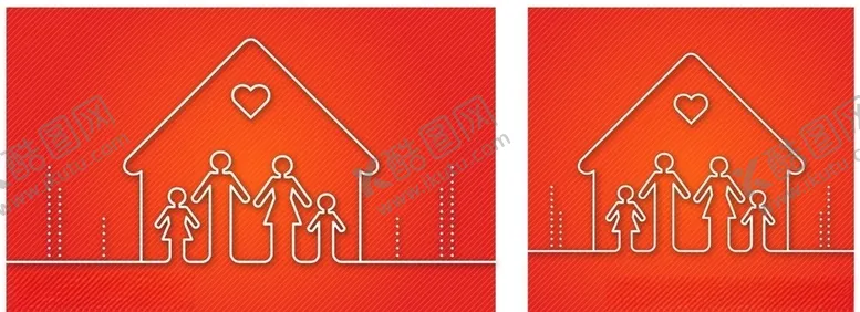 创意线绘房屋下的四口之家女孩庭父母