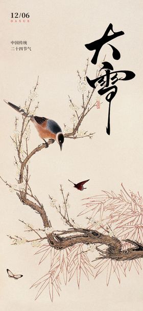 大雪海报冬天二十四节气小鸟