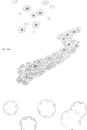 日本线描植物花卉矢量素材