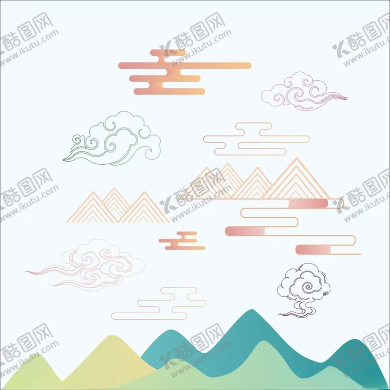 编号：58456704011702478629【酷图网】源文件下载-中式山水云纹装饰图案