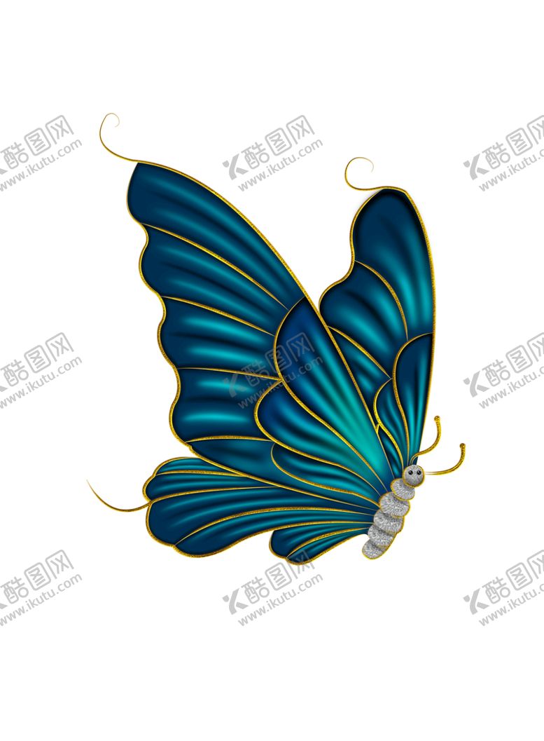 编号：01234909241232055240【酷图网】源文件下载-免抠图金边蓝蝴蝶背景素材 