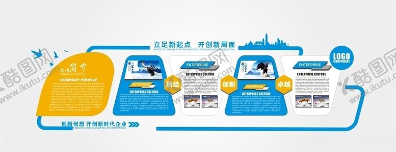 编号：29089209272255195655【酷图网】源文件下载-微立体蓝色企业简介文化墙