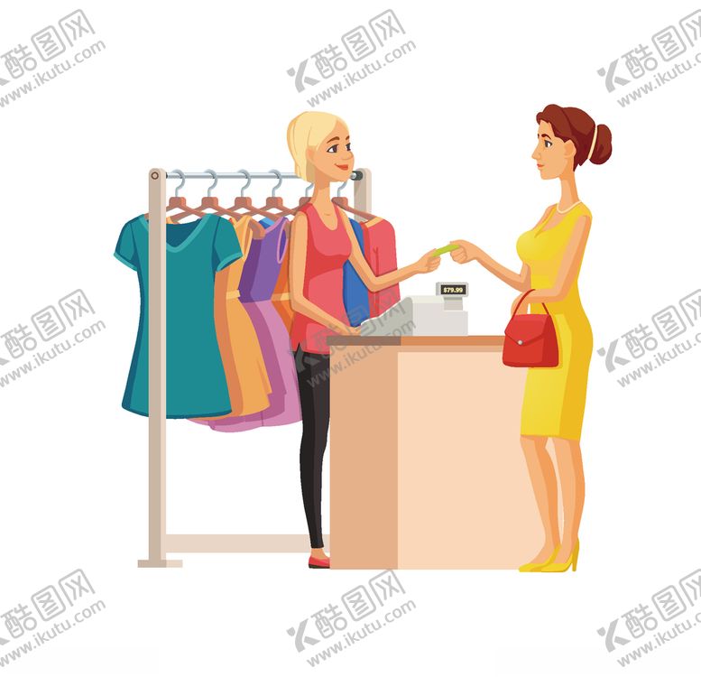 编号：86128305171623505771【酷图网】源文件下载-服装店付款场景插画