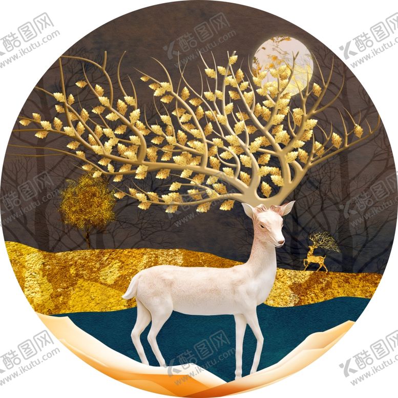 编号：25191201170308173650【酷图网】源文件下载-玉雕麋鹿山水圆形玄关