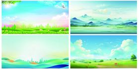 清新自然风景展板版面背景