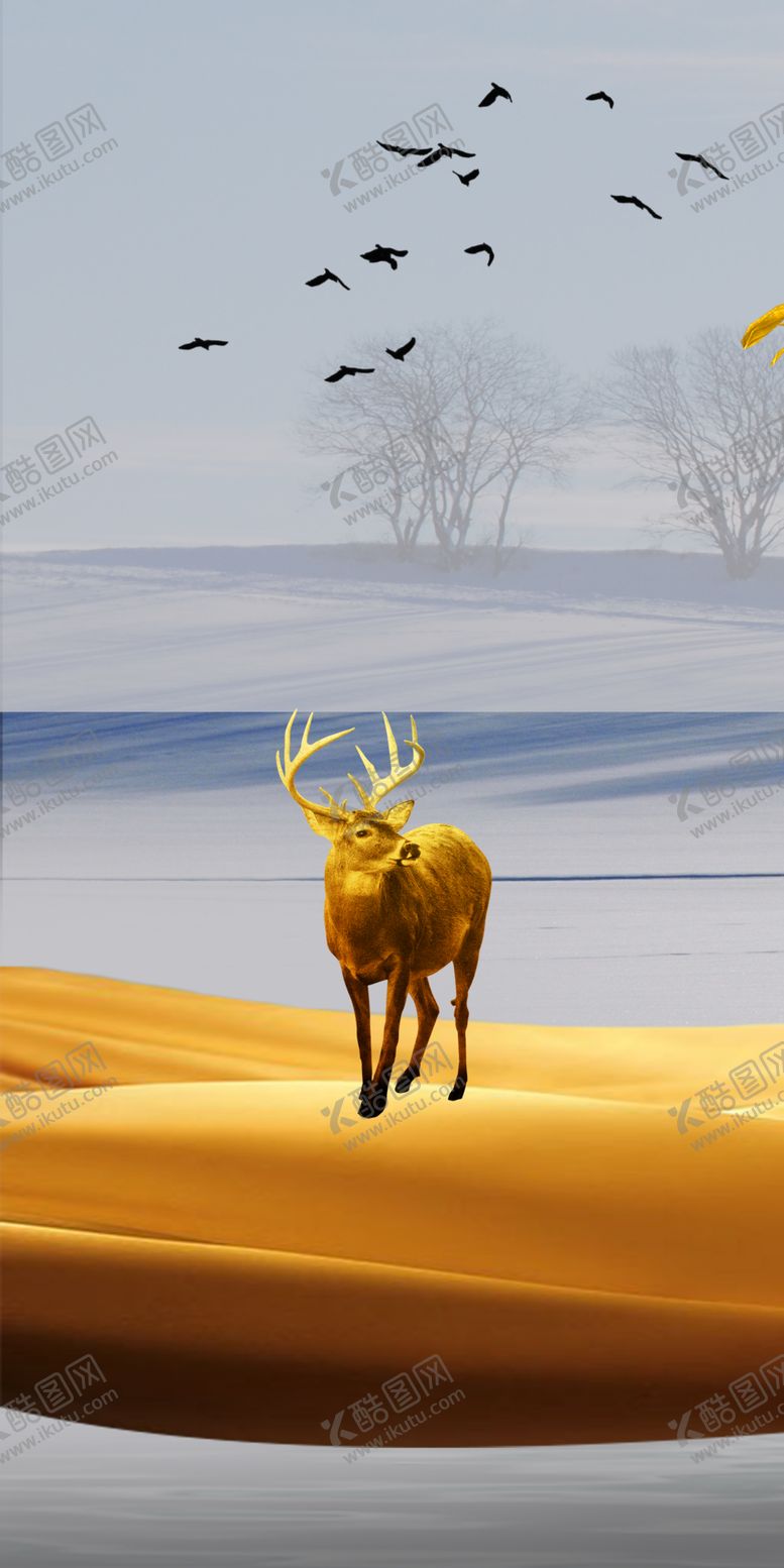 编号：27315409222013249697【酷图网】源文件下载-麋鹿装饰画