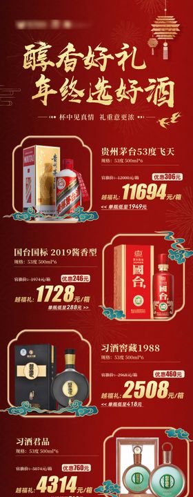 红色春节白酒价格长图海报