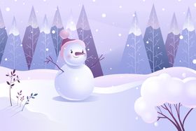 冬天雪人雪景背景插画图