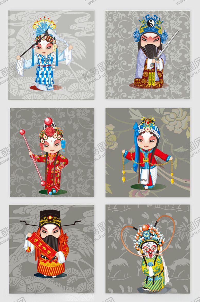 编号：55384606272243569214【酷图网】源文件下载-传统戏曲人物卡通形象展示