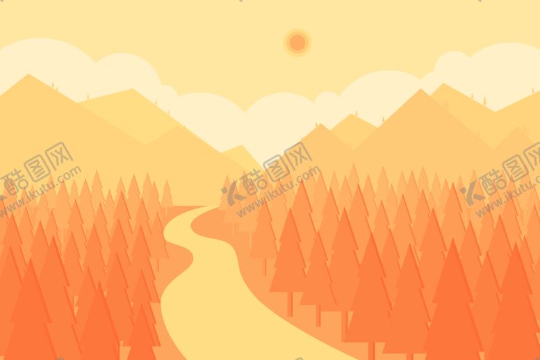 编号：47217209091005134100【酷图网】源文件下载-扁平风插画山林渐变秋天自然