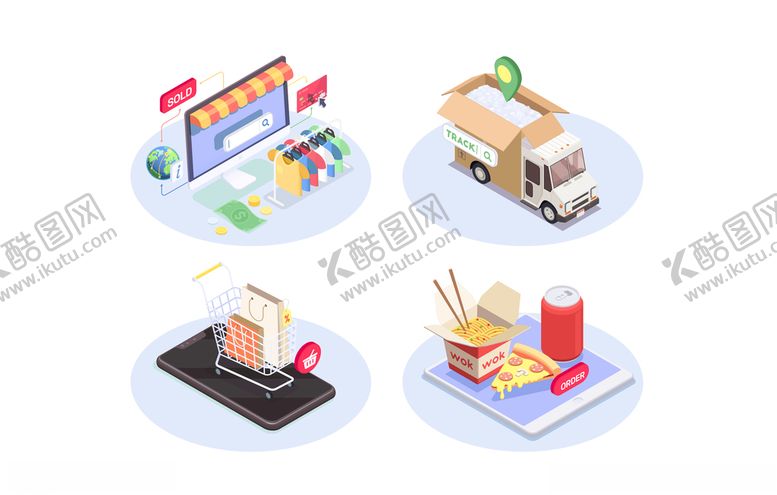 编号：82061103251122236540【酷图网】源文件下载-AI矢量等距电子购物商务插图