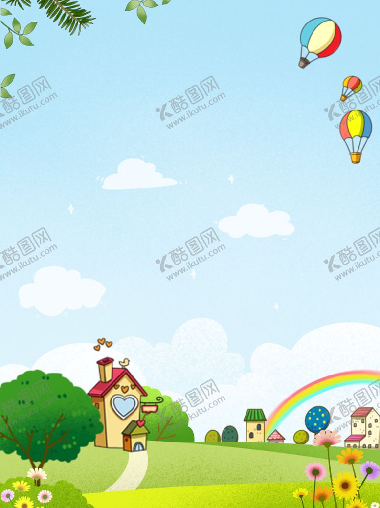 编号：49620809112354343298【酷图网】源文件下载-卡通背景蓝天白云草地