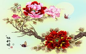 装饰画背景墙现代玄关软包花鸟工笔