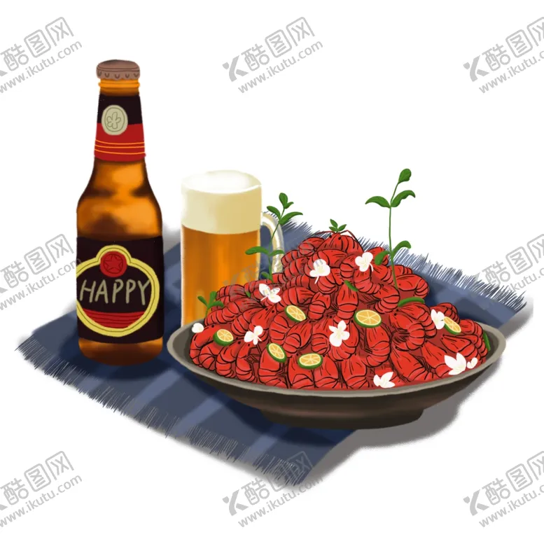 编号：68784704072149099544【酷图网】源文件下载-小龙虾啤酒套餐美食手绘元素