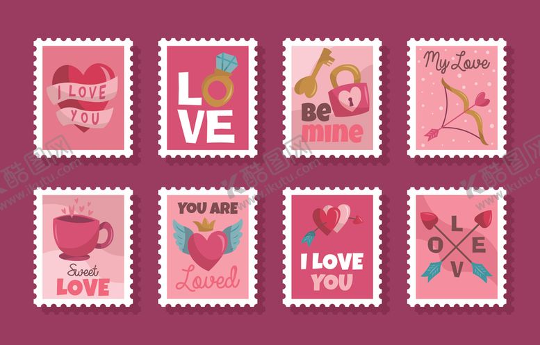 编号：81784911241829117530【酷图网】源文件下载-浪漫爱情主题邮票展示