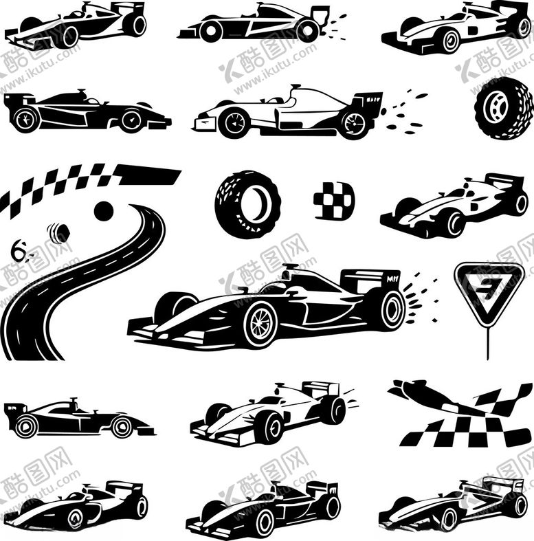 编号：24302704152345174206【酷图网】源文件下载-赛车元素矢量图案集合