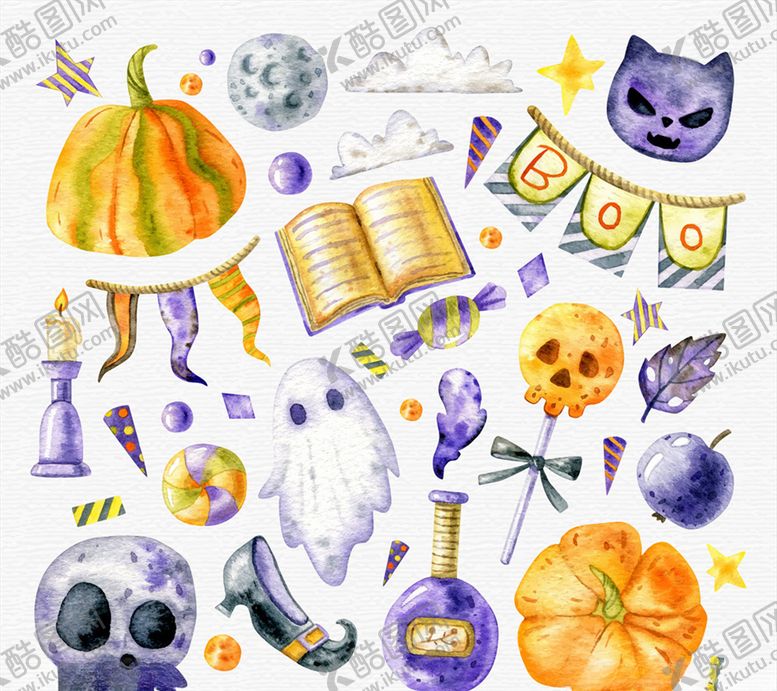 编号：39920509182051344457【酷图网】源文件下载-23款水彩绘万圣节元素
