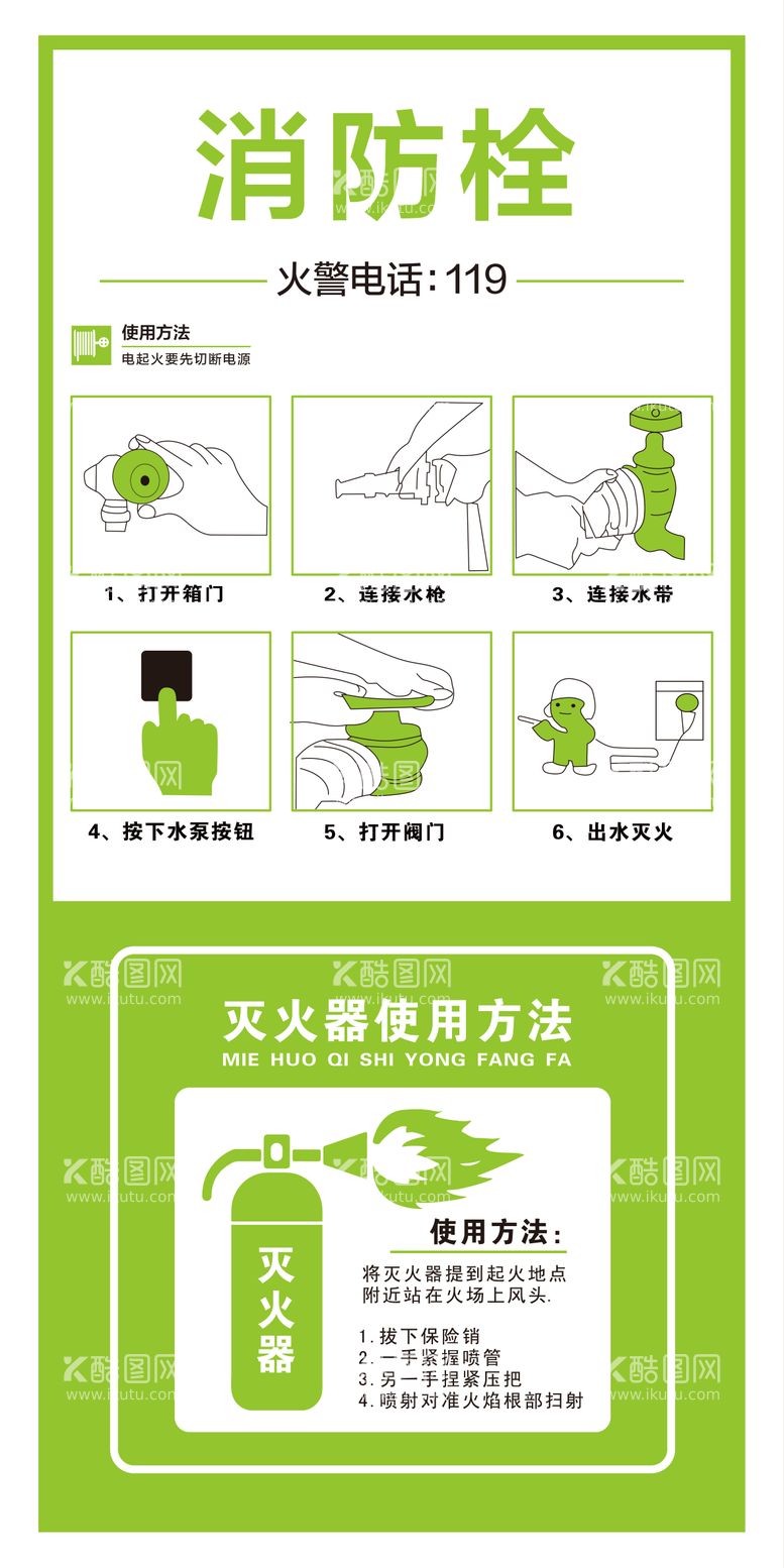 编号：36347411280409255542【酷图网】源文件下载-消防栓灭火器使用方法简约海报