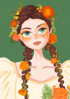 手绘蓝蝶少女蝴蝶女孩插画