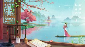 笔墨砚台人物传统插画卡通素材