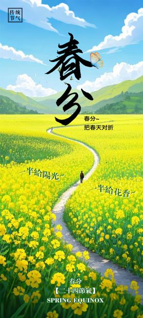 春分海报二十四节气油菜花清新