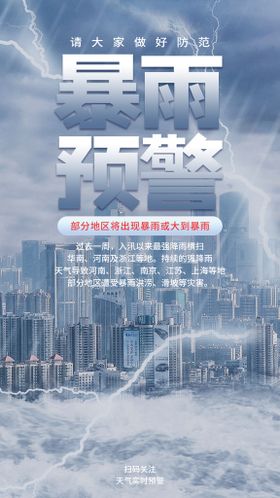 编号：29751609241707479085【酷图网】源文件下载-暴雨预警谨慎出行宣传海报