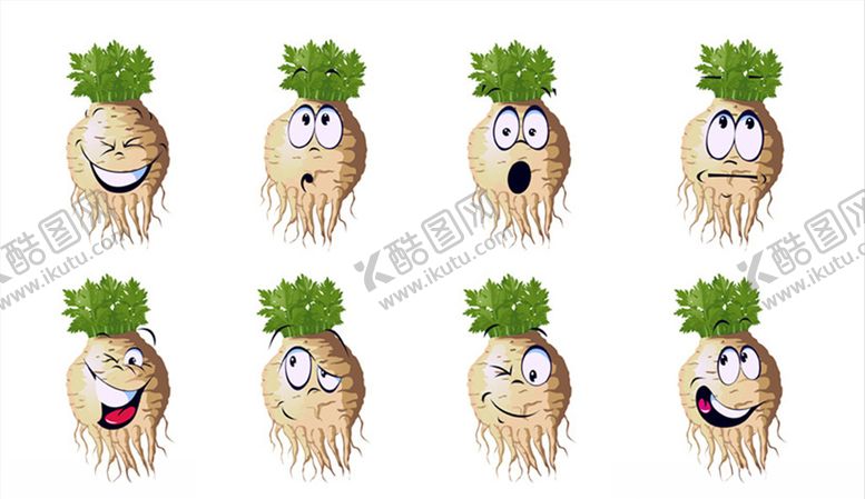 编号：26217209171205208911【酷图网】源文件下载-表情笑脸萝卜绿色食品UI平面图