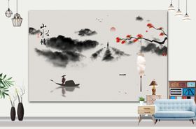 风景画写意水墨江南水乡中式山水