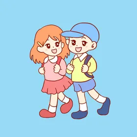 卡通上学孩子