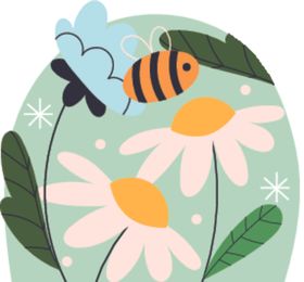 蜜蜂飞舞于雏菊绿叶间