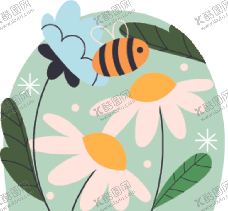 编号：69349604292338008685【酷图网】源文件下载-蜜蜂飞舞于雏菊绿叶间