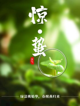 惊蛰转发桃花绿色微信海报