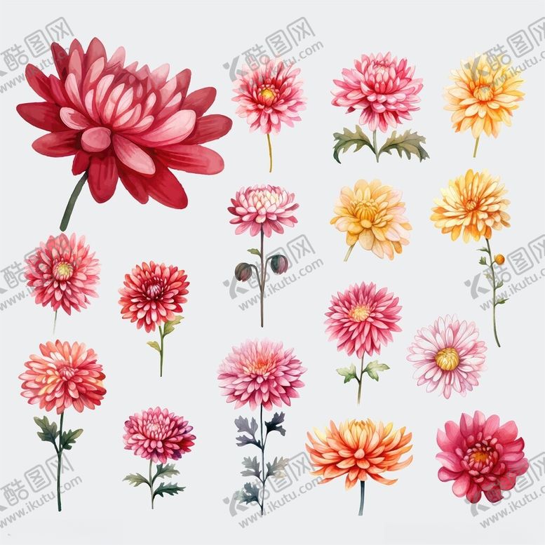 编号：16682511151940477068【酷图网】源文件下载-多彩手绘花卉图案集合