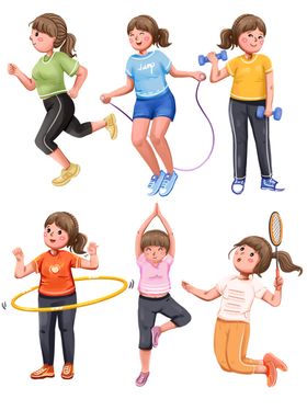 卡通可爱小清新女孩减肥锻炼健身