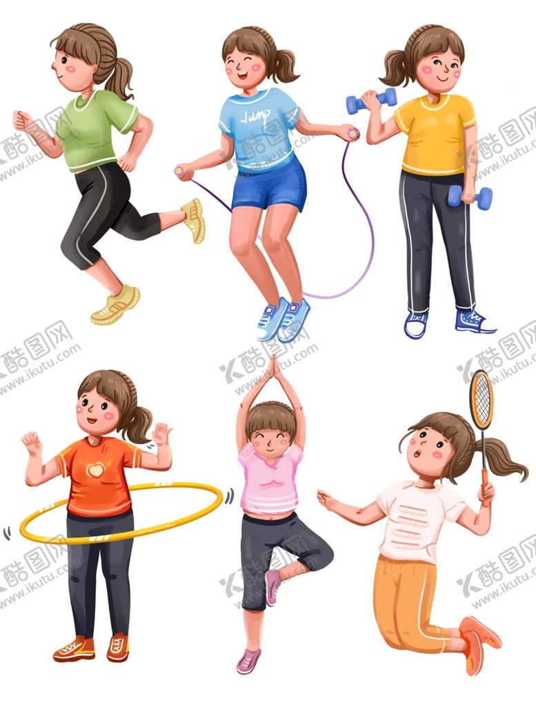 编号：53692310231136063334【酷图网】源文件下载-卡通可爱小清新女孩减肥锻炼健身