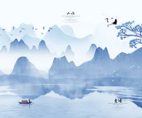 山水古风国风意境墙画装饰素材