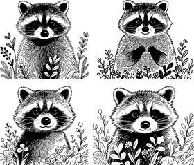可爱小浣熊矢量卡通插画