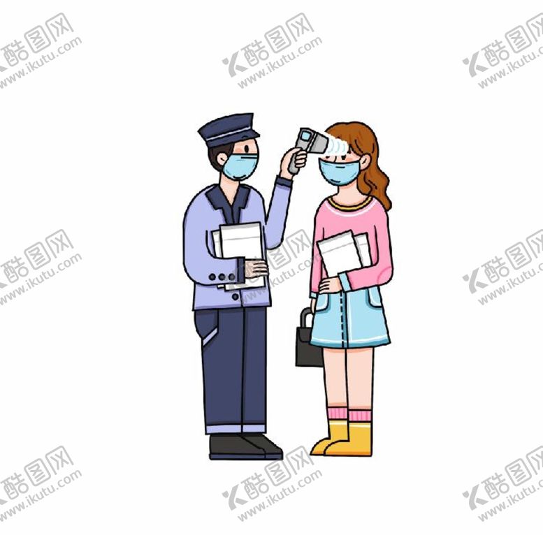 测温人物扫描学校卡通