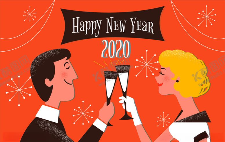 编号：63544809240955188694【酷图网】源文件下载-2020年举杯庆祝新年的男女