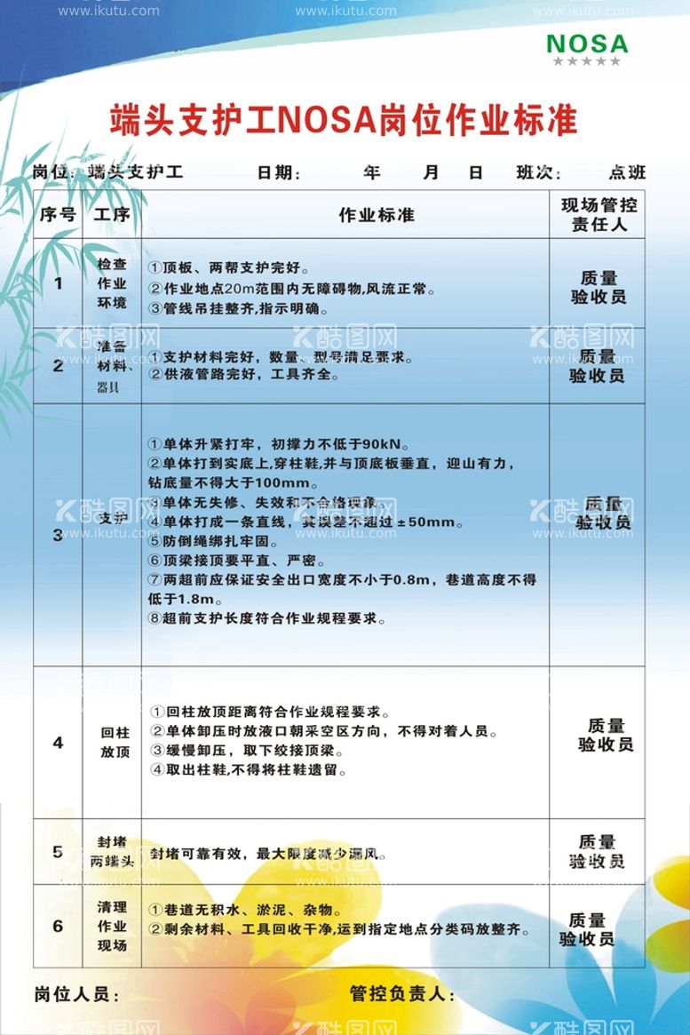 编号：39760809271440417548【酷图网】源文件下载-端头支护工岗位作业标准