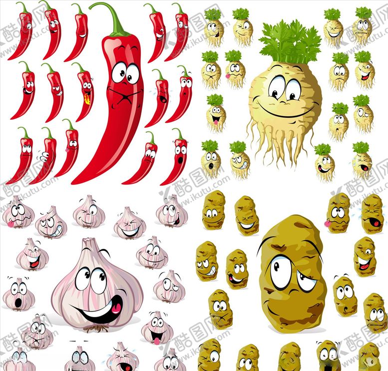 编号：73596709130027347949【酷图网】源文件下载-矢量蔬菜表情