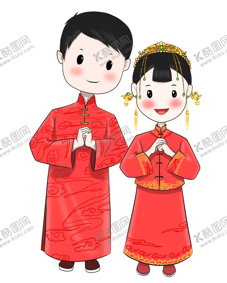 编号：92232605150513187048【酷图网】源文件下载-卡通新郎新娘PNG免扣素材
