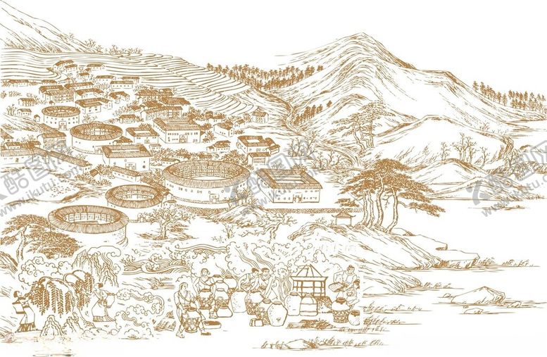 编号：46655504152117501035【酷图网】源文件下载-中式山水风景手绘插画