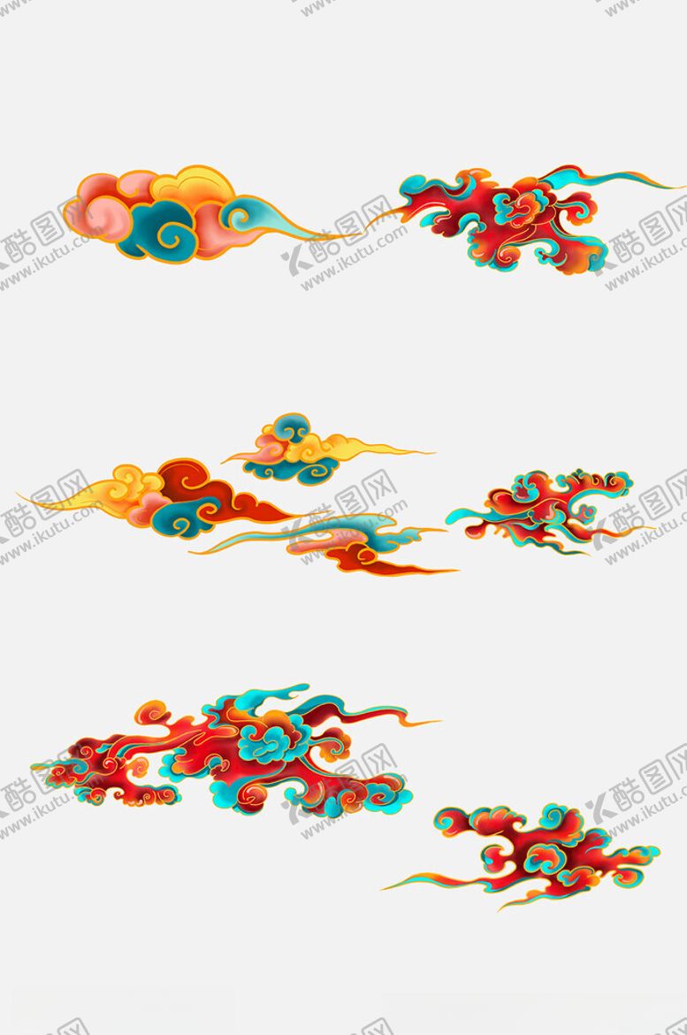 编号：20956603011543491386【酷图网】源文件下载-中国古典彩色祥云元素