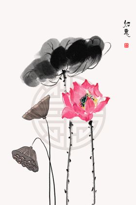 中国风背景小清新荷花工笔画
