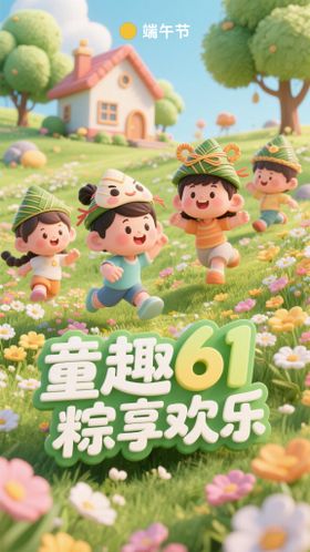 儿童节端午节卡通数字海报