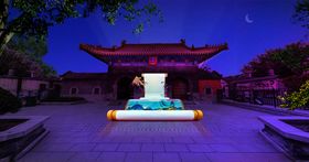 商业街国潮风手绘卷轴美陈造景