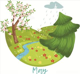 春雨三月矢量插画素材
